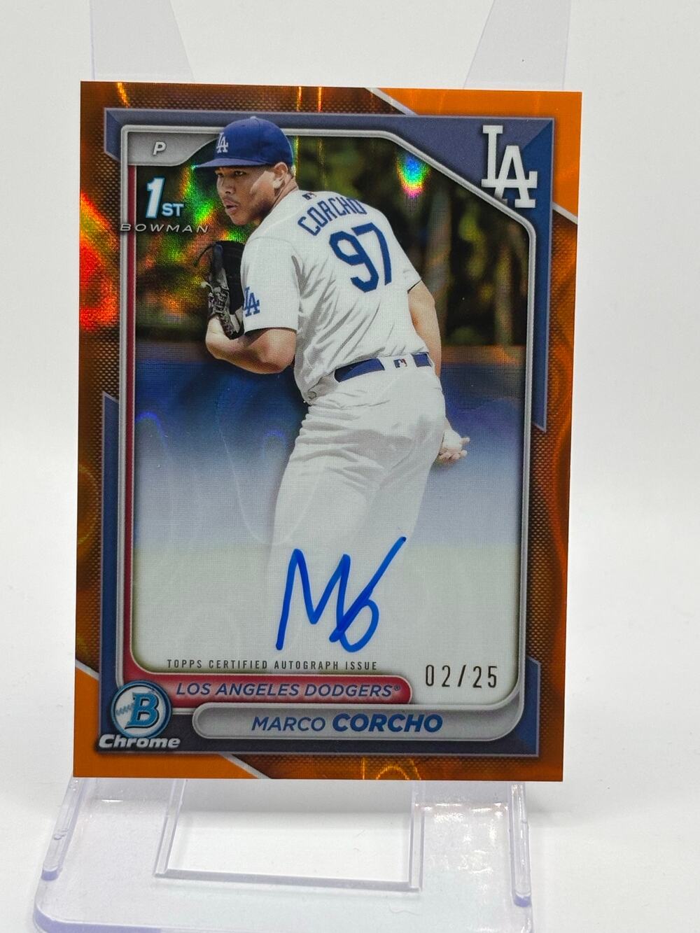 2024 Bowman Chrome Marco Corcho 1st Orange Lava Refractor Auto 2/25 SP Dodgers